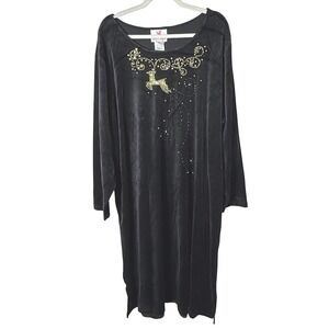 Quacker Factory 3X Black Velour Dress Gold‎ Sequin Reindeer Embellished Plush 3X